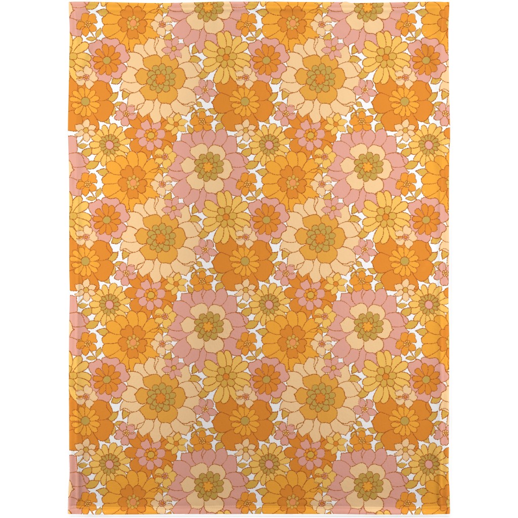 Avery Retro Floral Blanket, Fleece, 30x40, Orange, Marigold