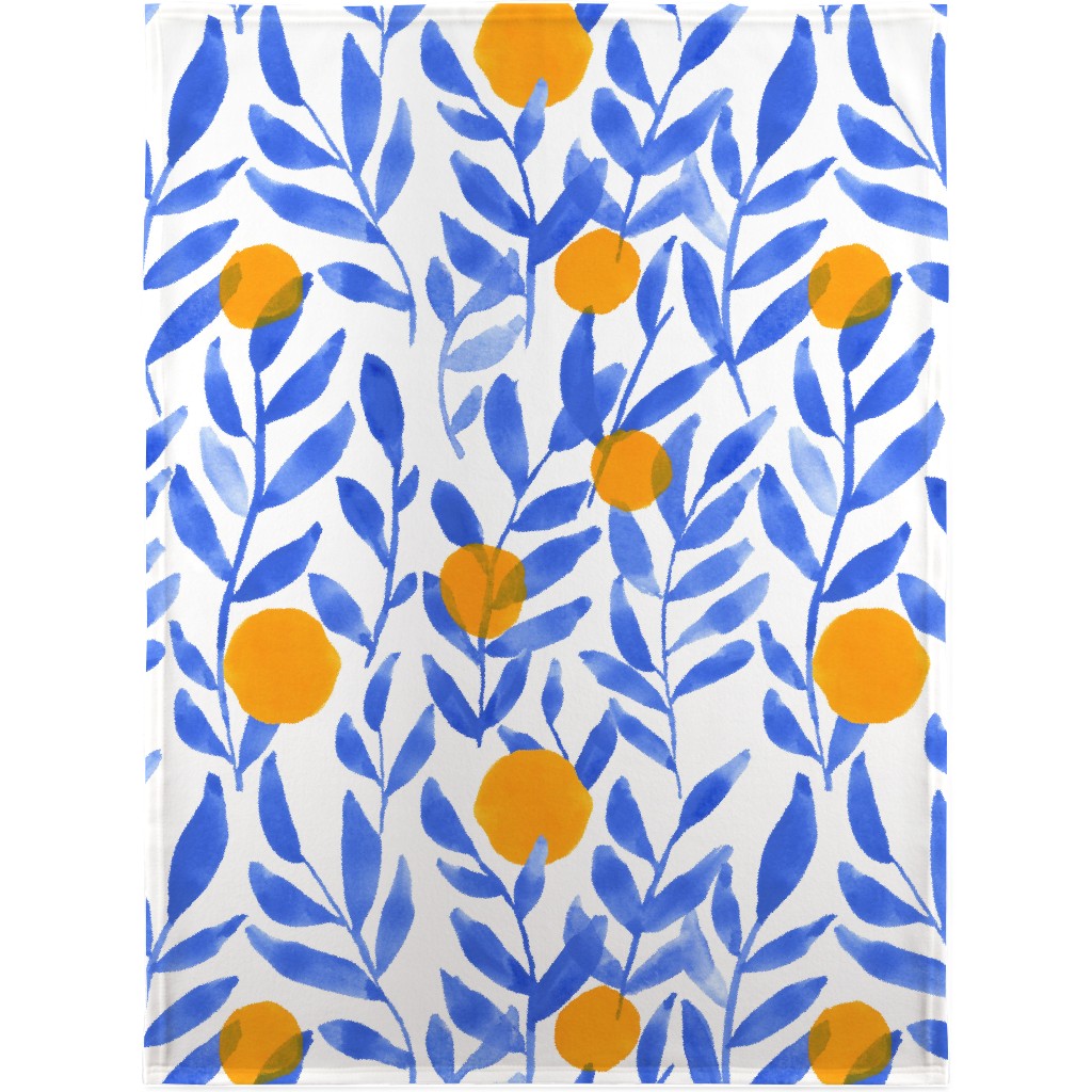 Modern Lemons Block - Blue and Orange Blanket, Fleece, 30x40, Blue, True Blue