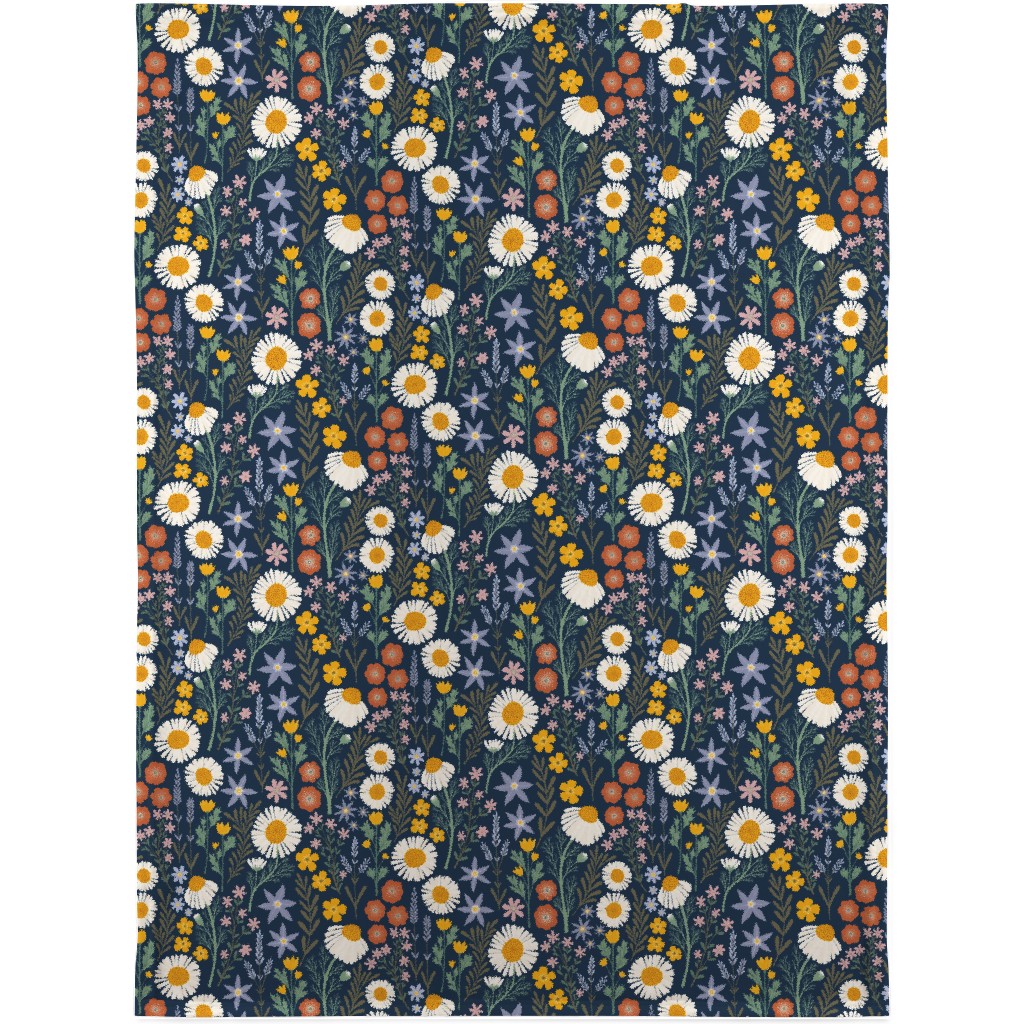British Spring Meadow - Navy Blanket, Fleece, 30x40, Multicolor