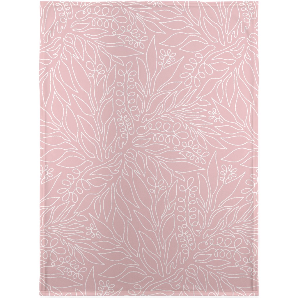 Contour Line Botanicals - Blush Pink Blanket, Fleece, 30x40, Pink