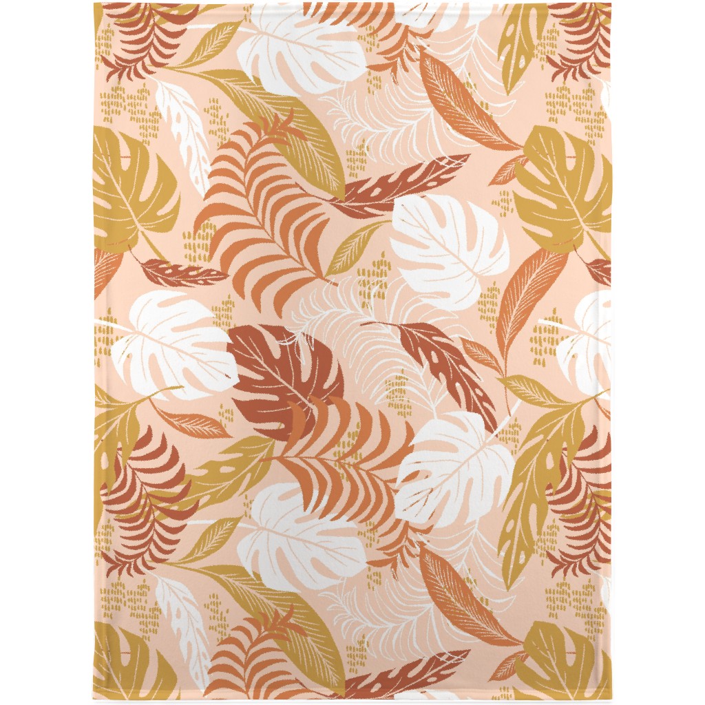 Paradiso - Tropical Palm Fronds - Golden Blush Blanket, Fleece, 30x40, Pink