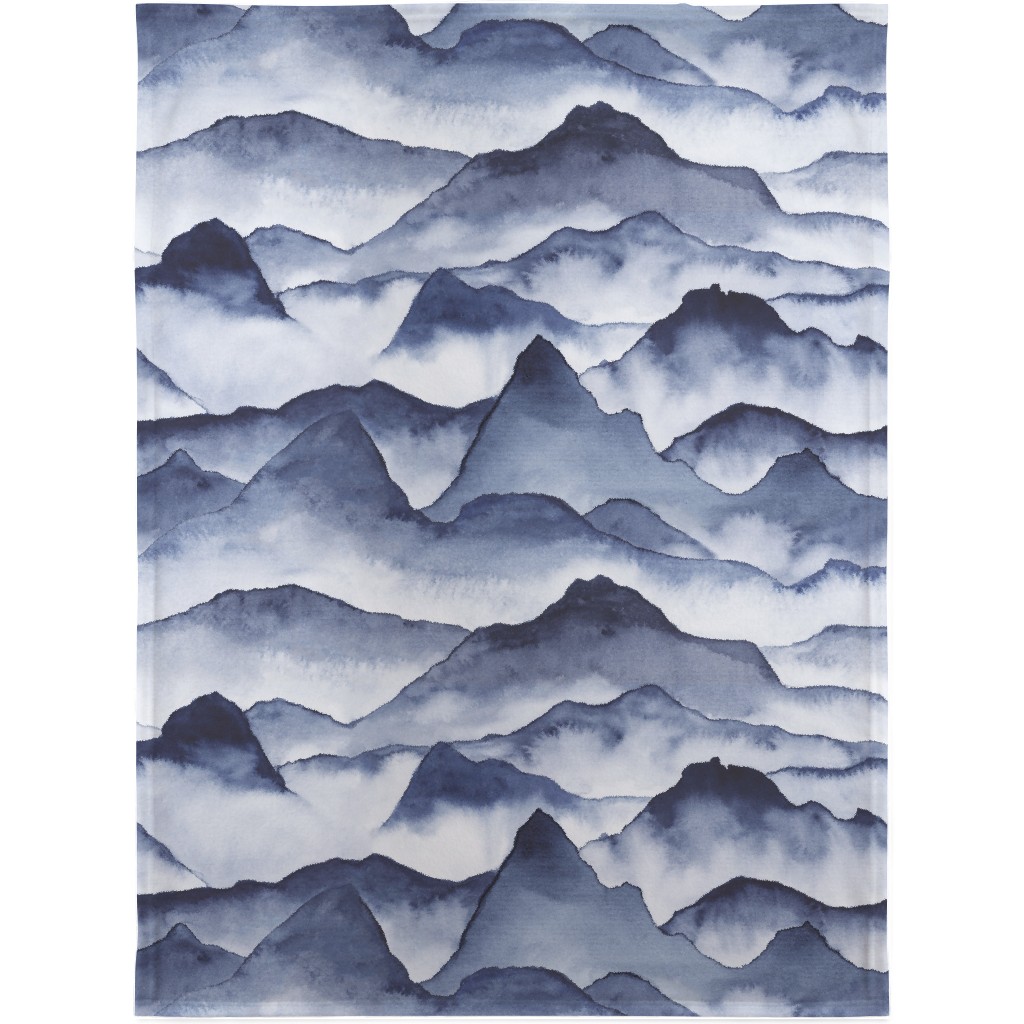 Watercolor Mountains - Blue Blanket, Fleece, 30x40, Blue, True Blue
