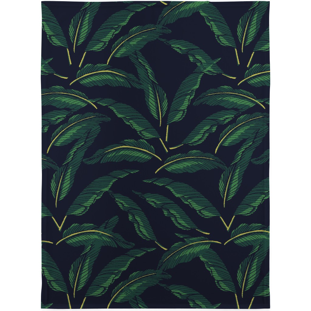 Moody Banana Leaves - Green Blanket, Fleece, 30x40, Green, Classic Green