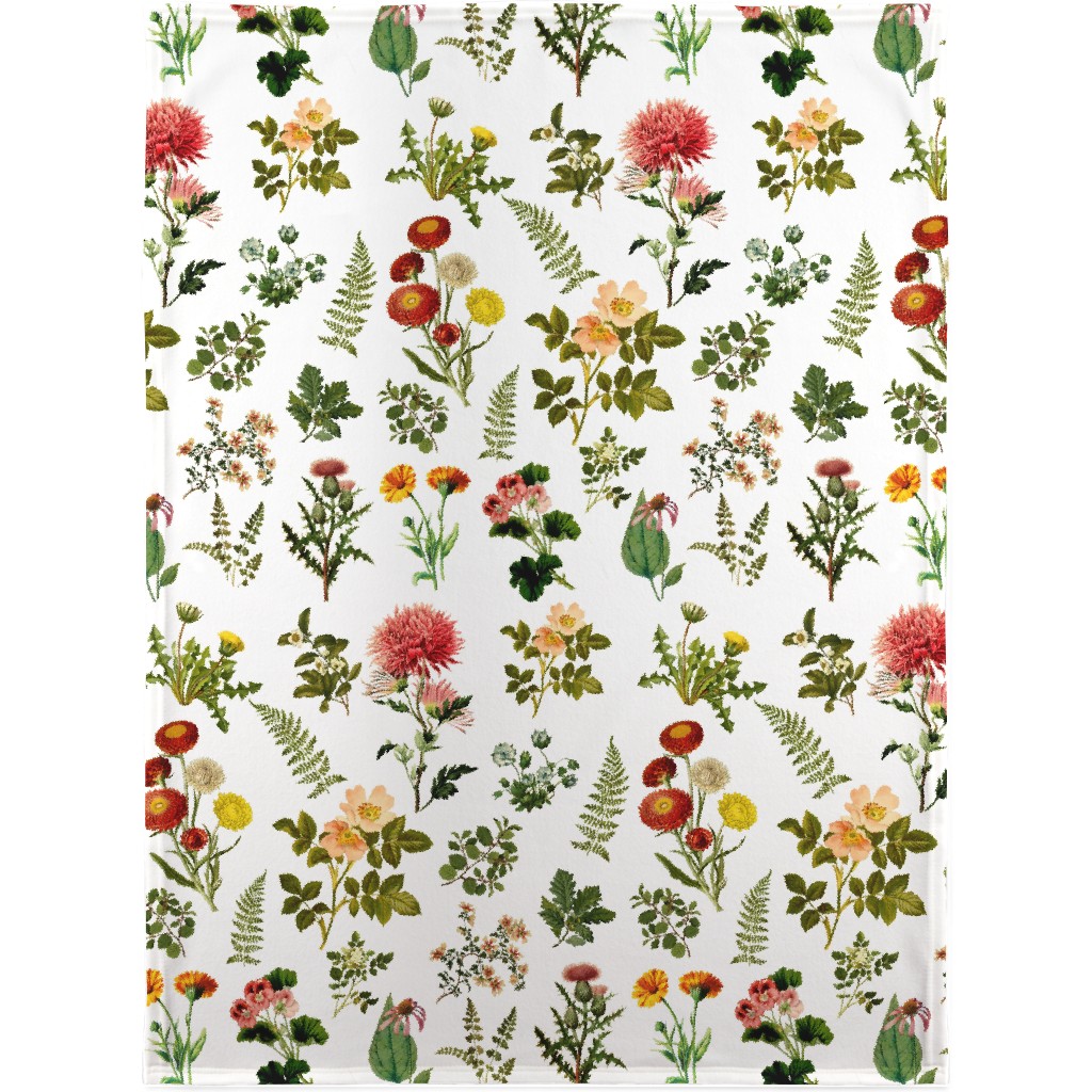 Lil Botanicals - White Blanket, Fleece, 30x40, Green