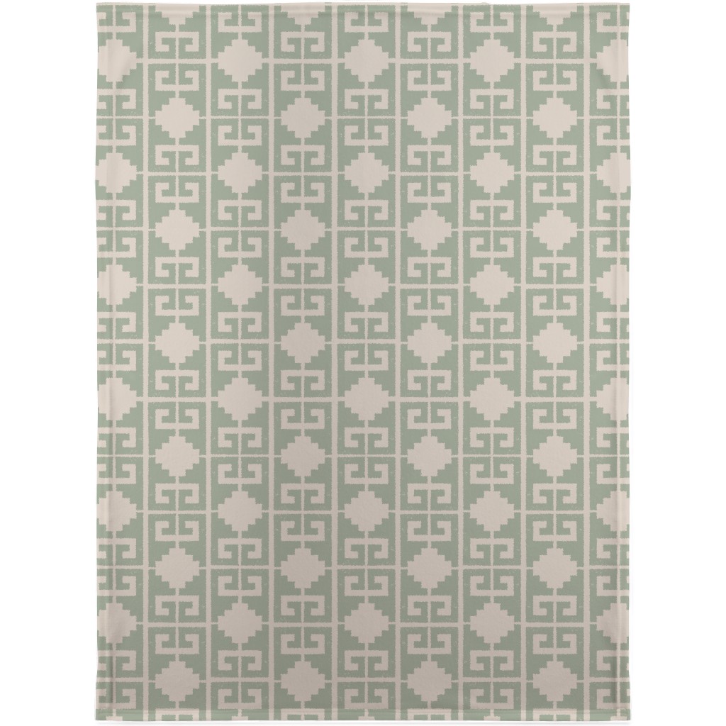 Greek To Me - Green on Cream Blanket, Fleece, 30x40, Green, Classic Green