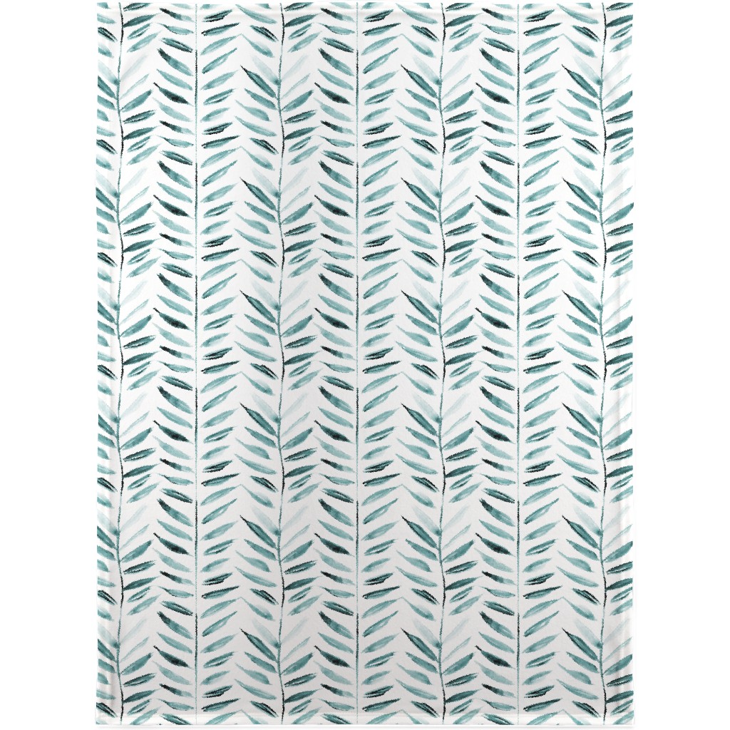 Leaves Herringbone - Watercolor Nature - Emerald Blanket, Fleece, 30x40, Green, Classic Green