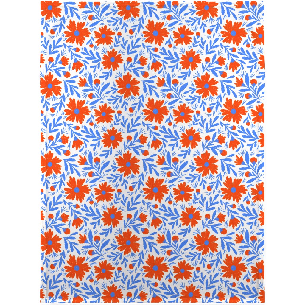 Floral Drop - Red and Blue Blanket, Fleece, 30x40, Blue, True Blue
