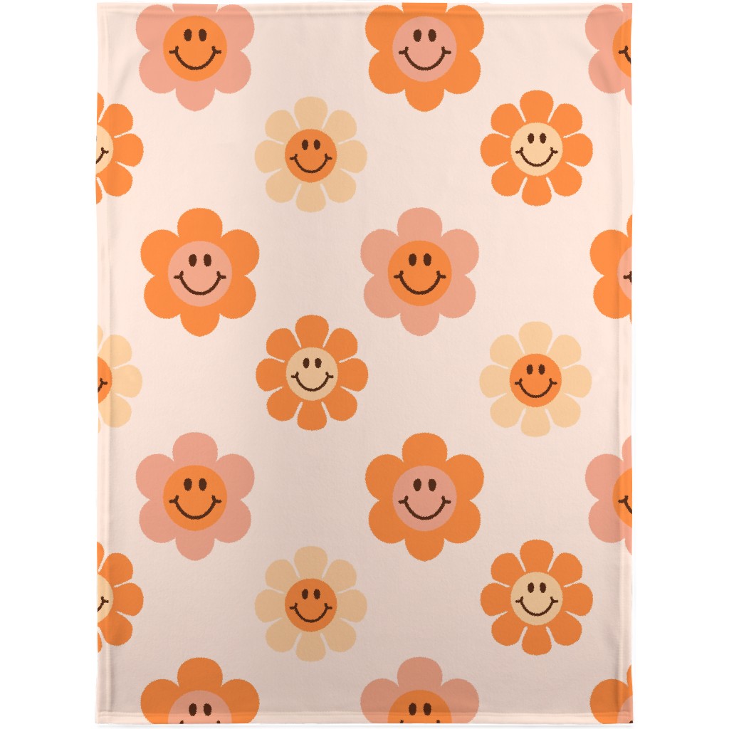 Smiley Floral - Orange Blanket, Fleece, 30x40, Orange