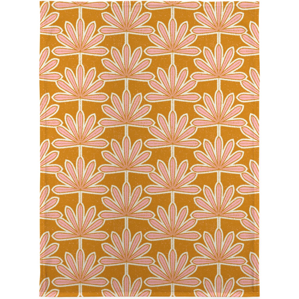 Mid Century Palm Leaf Blanket, Fleece, 30x40, Pink, Bright Pink