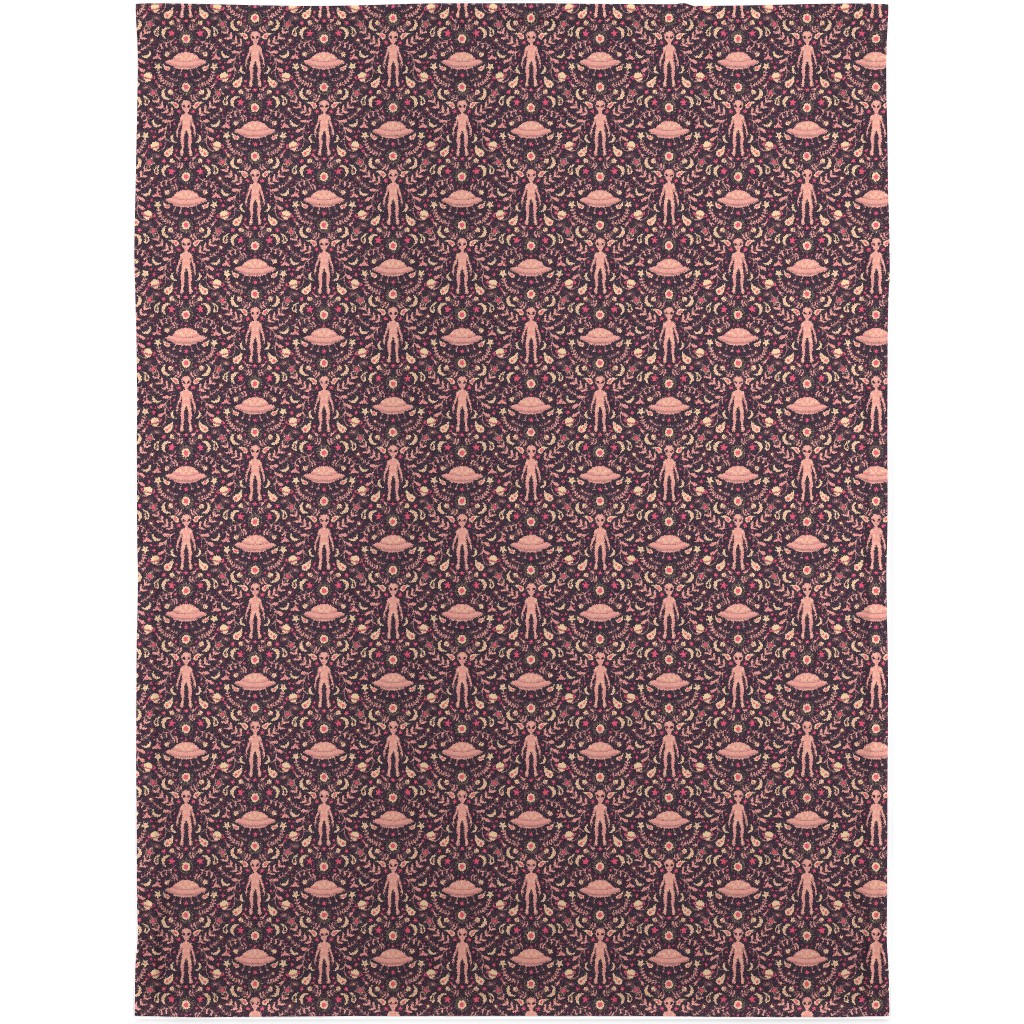 Folk Art Alien Blanket, Fleece, 30x40, Pink, Watermelon