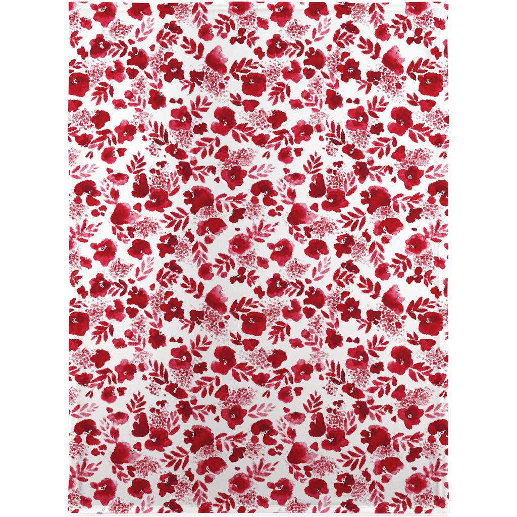Floret Floral - Red Blanket, Fleece, 30x40, Red