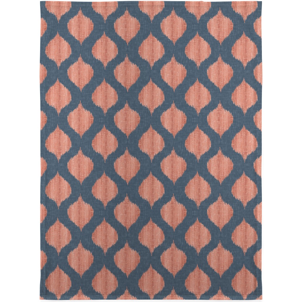 Lela Ikat - Navy and Coral Blanket, Fleece, 30x40, Blue, True Blue