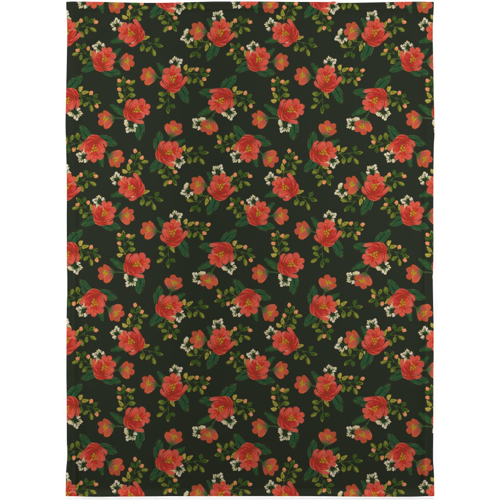 Holiday Floral Blanket, Fleece, 30x40, Green