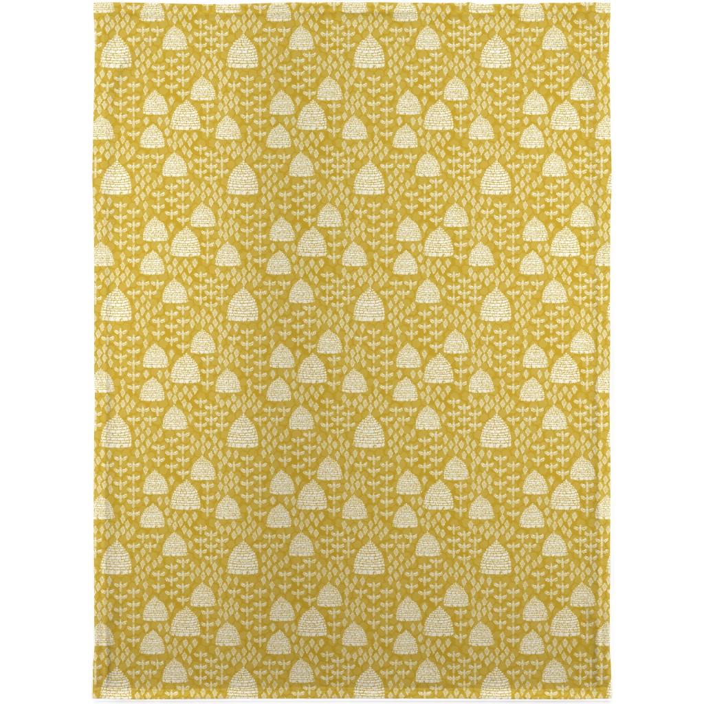 Bee Hives, Spring Florals Linocut Block Printed - Golden Yellow Blanket, Fleece, 30x40, Yellow, Classic Yellow