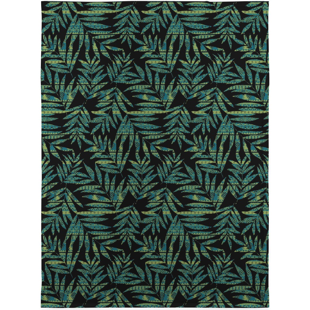Patterned Palm - Dark Blanket, Fleece, 30x40, Black