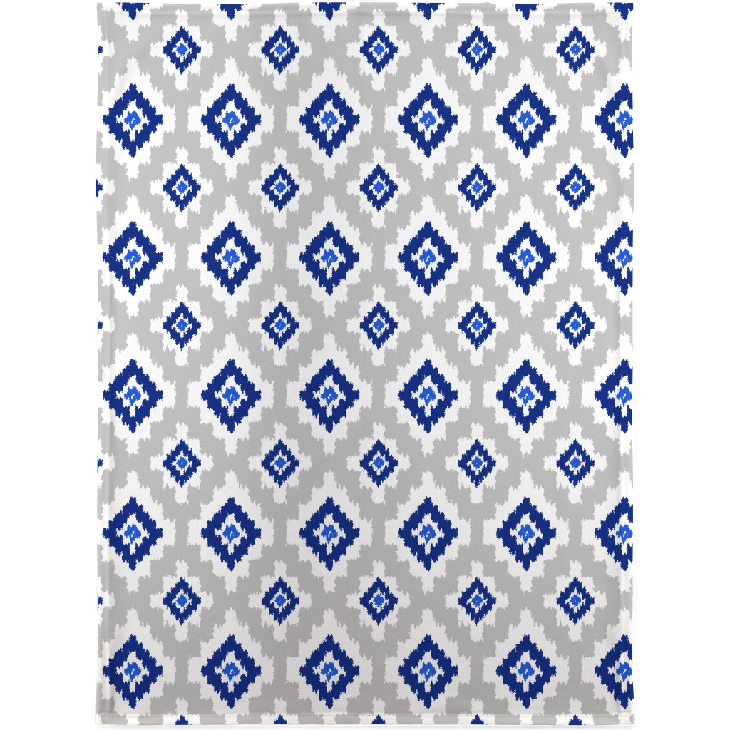 Boho Ikat in Blue & Grey Blanket, Fleece, 30x40, Blue