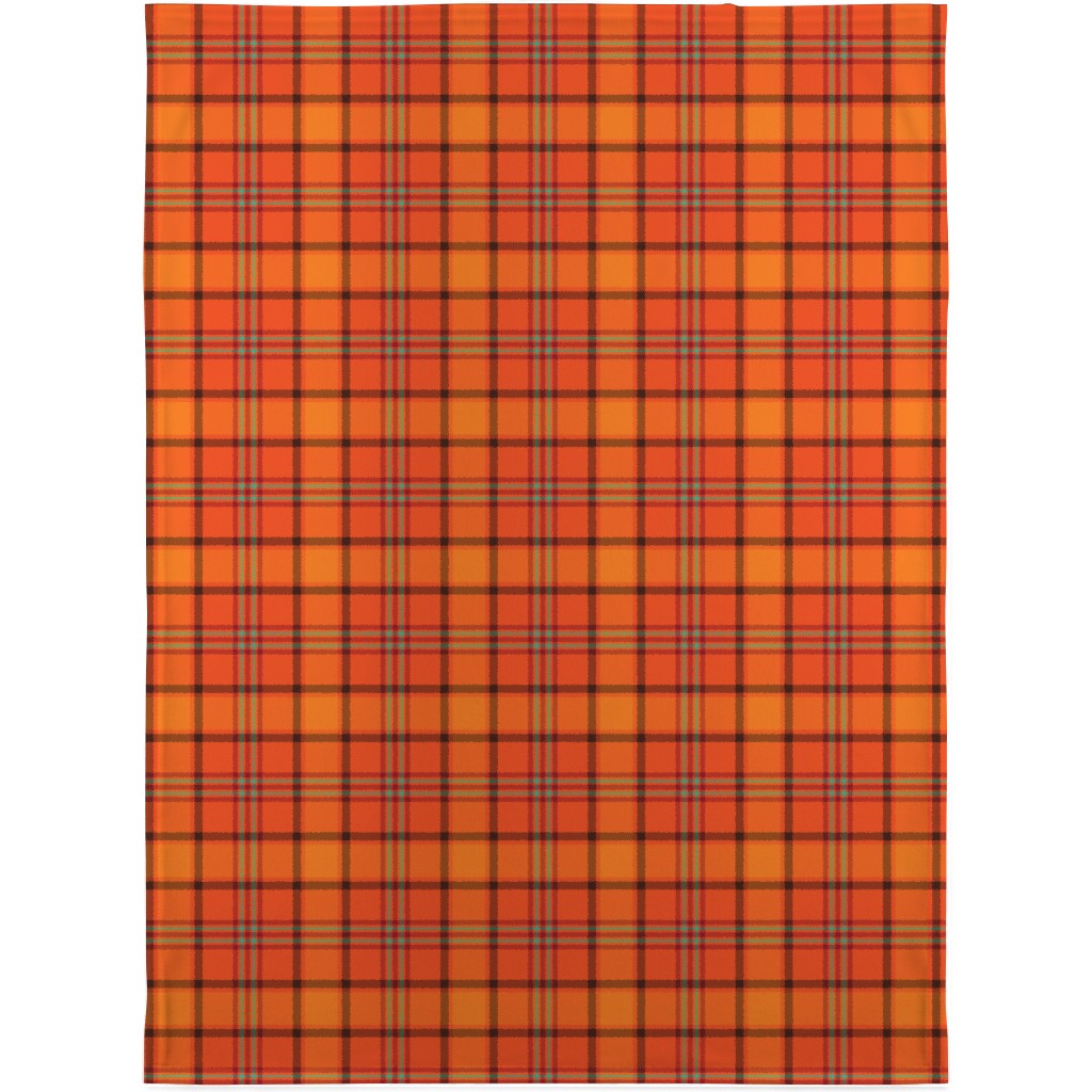 Orange With Black Plaid Blanket, Fleece, 30x40, Orange