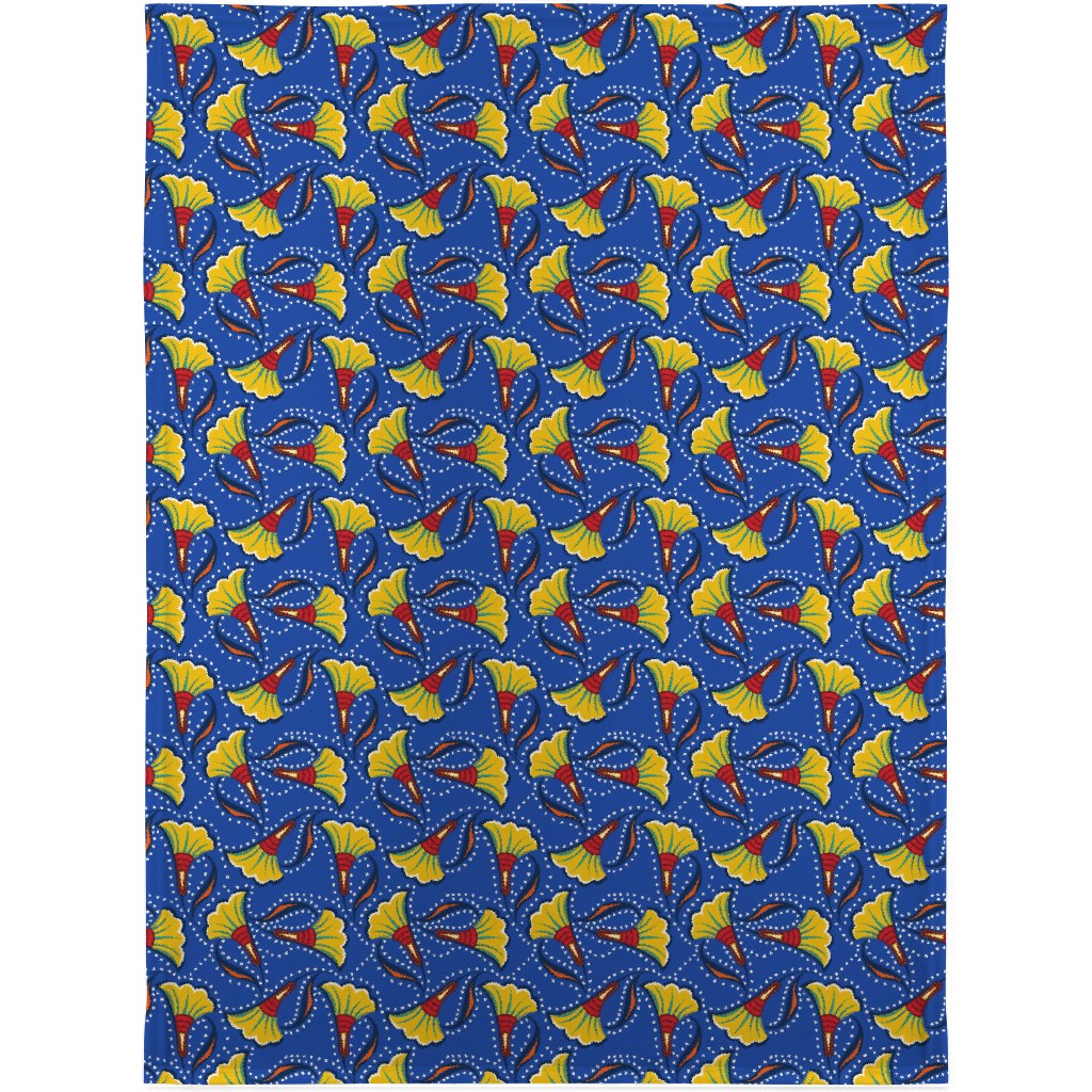 African Floral Blanket, Fleece, 30x40, Blue