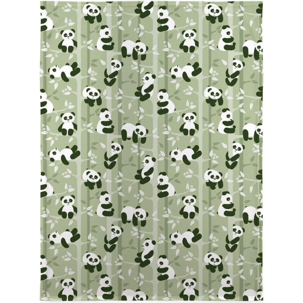 Pandas and Bamboo Blanket, Fleece, 30x40, Green, Sage Whisper