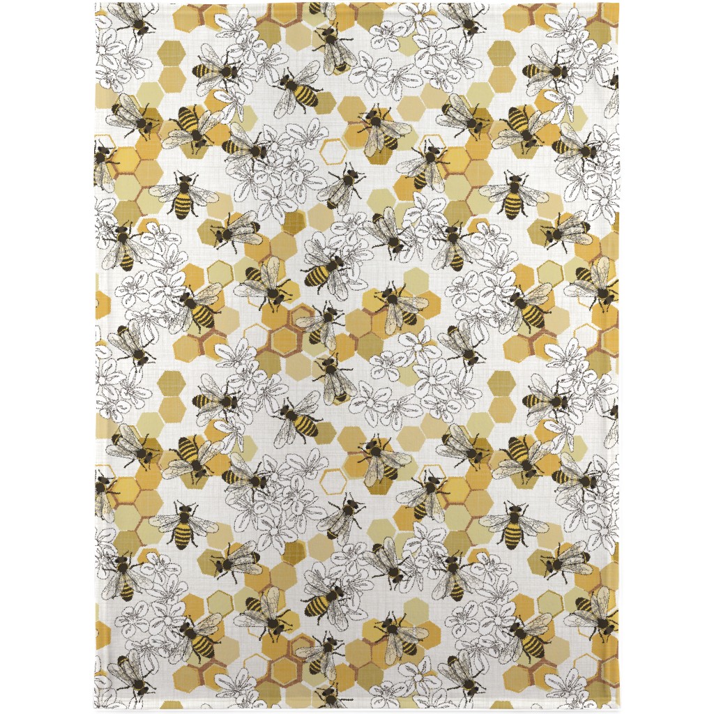 Save the Honey Bees - Yellow on White Blanket, Fleece, 30x40, Yellow, Classic Yellow