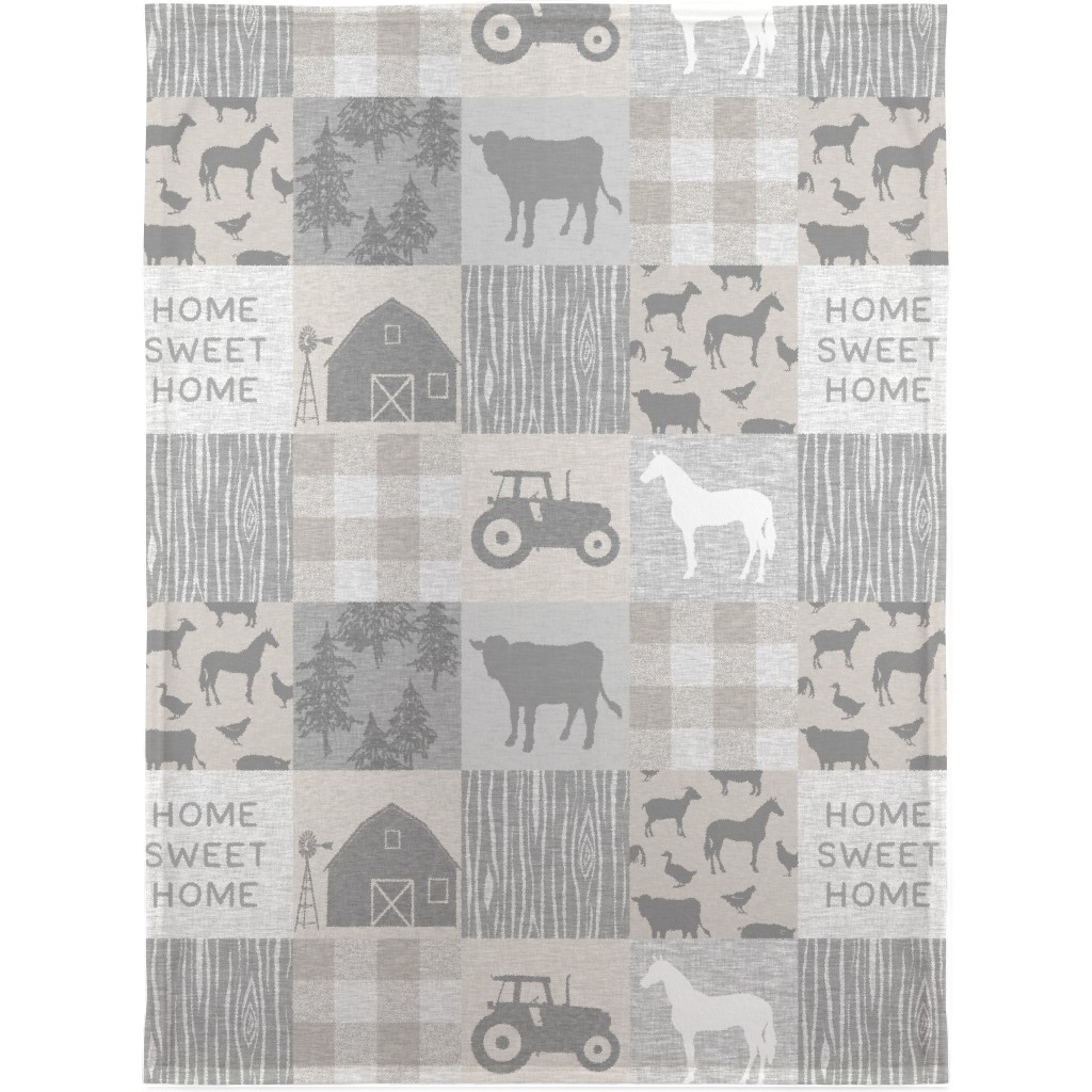 Home Sweet Home Farm - Grey and Cream Blanket, Fleece, 30x40, Gray, Gray