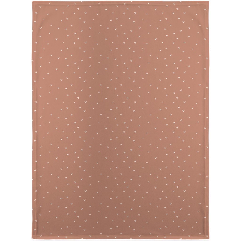 Freehand Hearts - Bone on Sienna Blanket, Fleece, 30x40, Brown, Brown