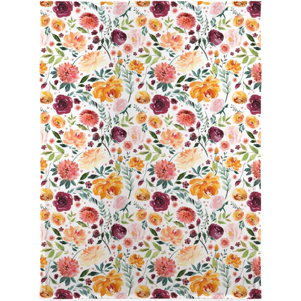 Orange Burgandy Floral Blanket, Fleece, 30x40, Multicolor