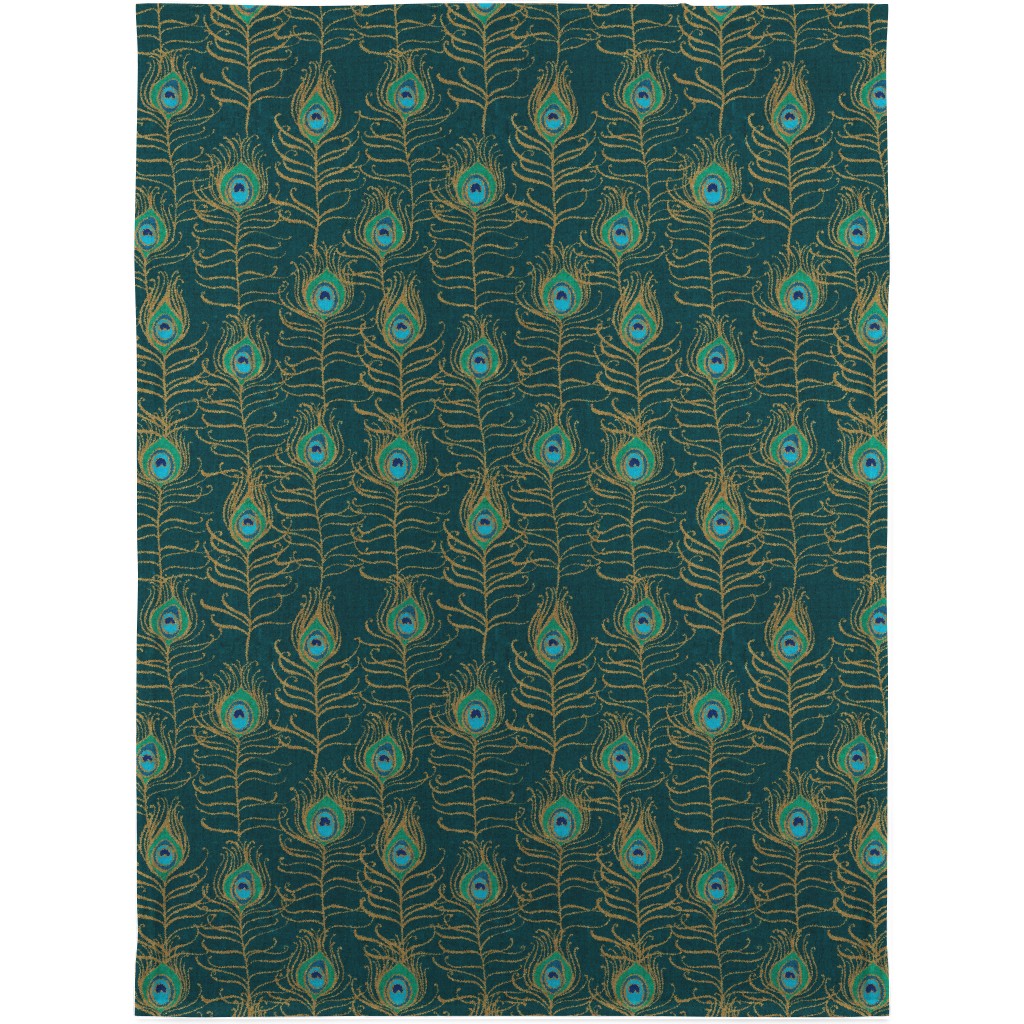 Peacock Feather Nouveau - Emerald Blanket, Fleece, 30x40, Green, Classic Green