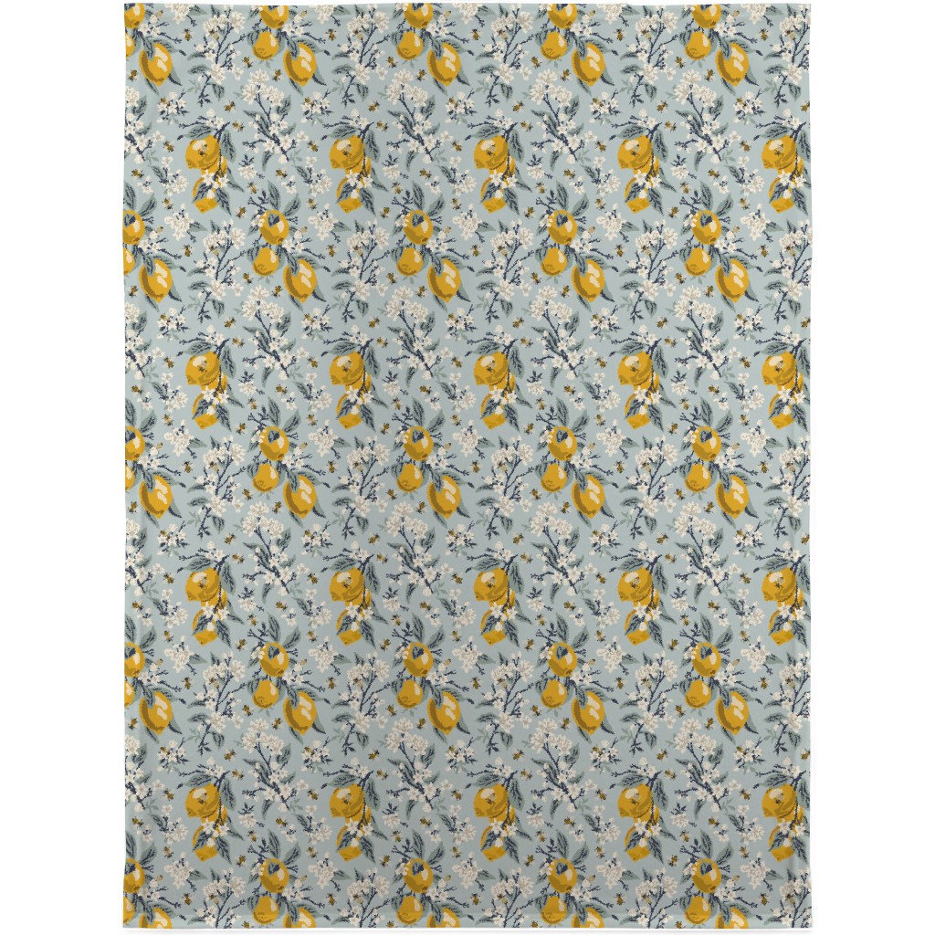 Bees, Blossoms & Lemons - Blue Blanket, Fleece, 30x40, Blue, True Blue