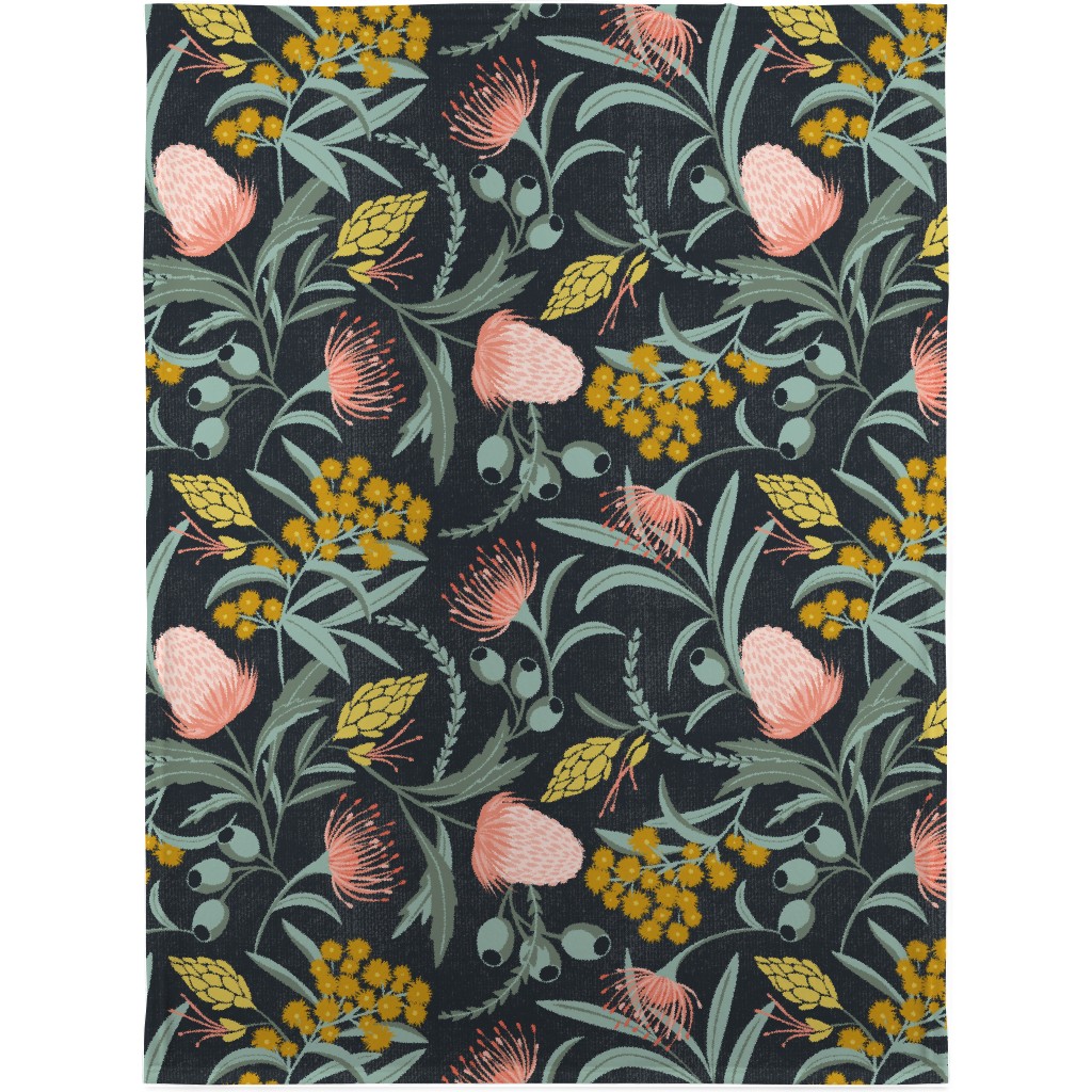 Flora Australis Botanical - Dark Blanket, Fleece, 30x40, Multicolor