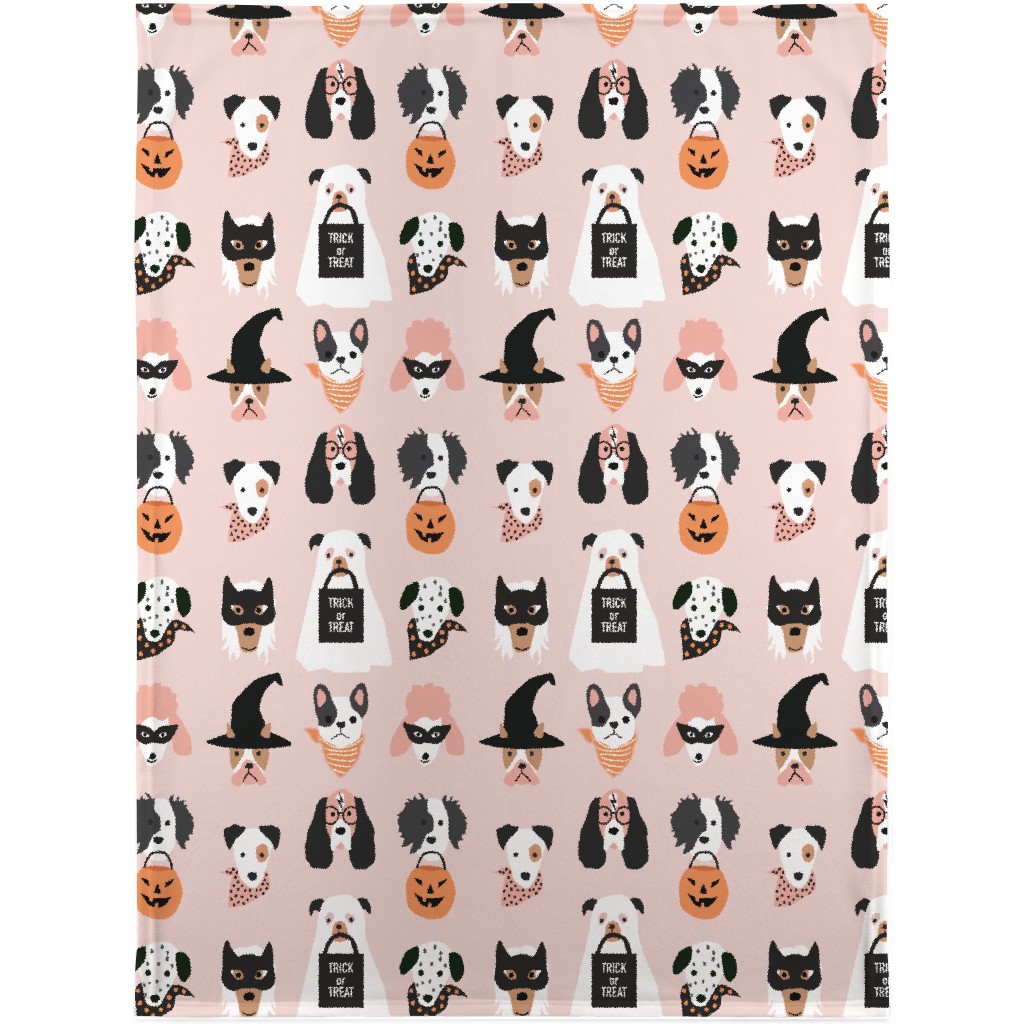 Halloween Puppies on Light Pink Blanket, Fleece, 30x40, Multicolor