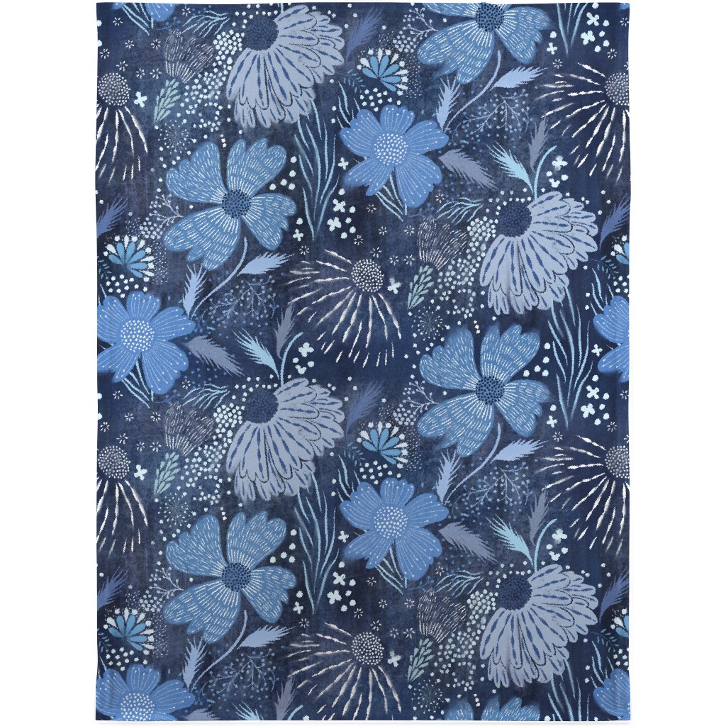 Shibori Flower Abundance - Blue Blanket, Fleece, 30x40, Blue, True Blue