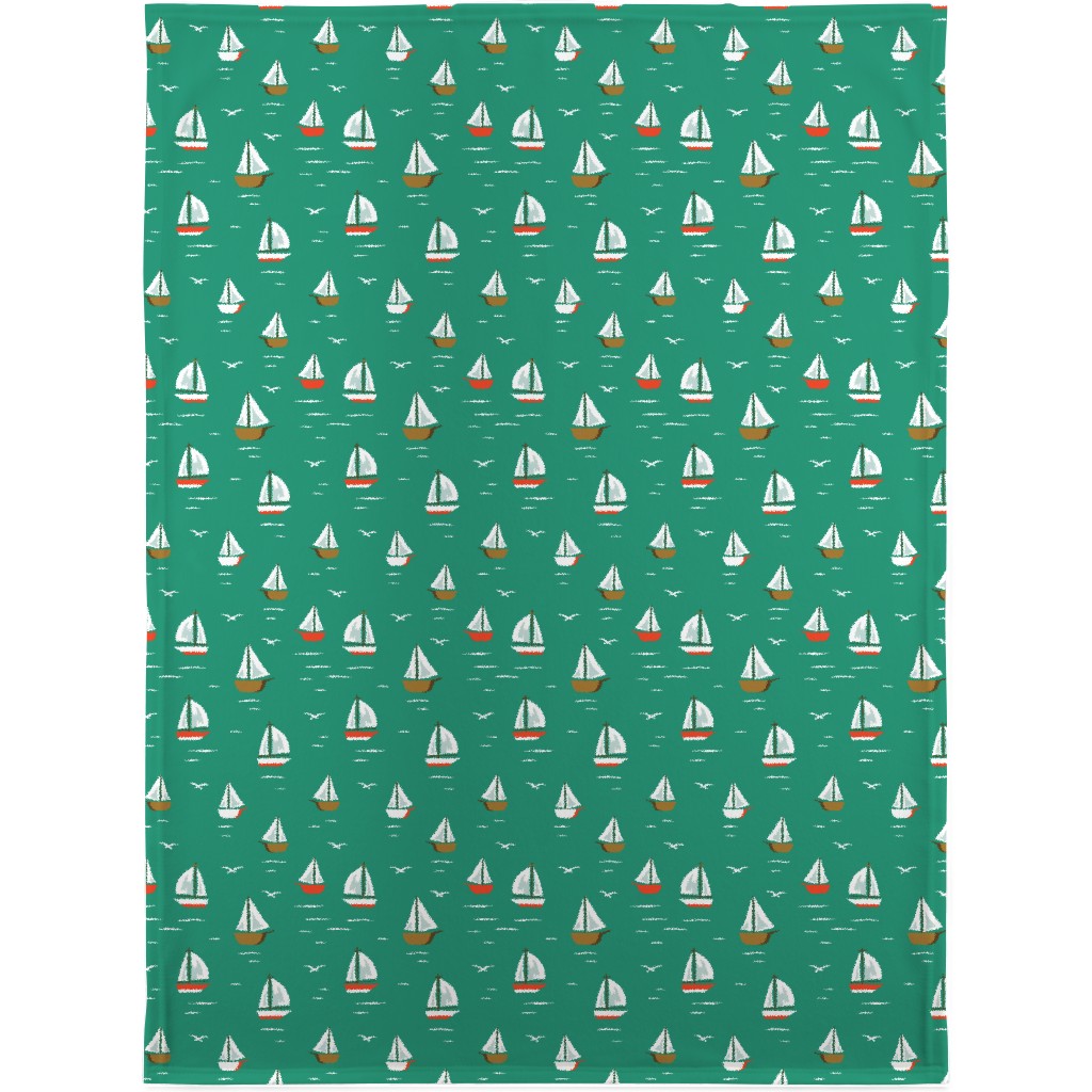 Sailboats Blanket, Fleece, 30x40, Green, Celadon