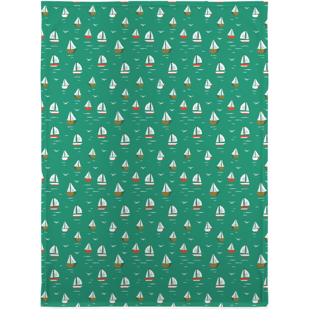 Sailboats Blanket, Fleece, 30x40, Green