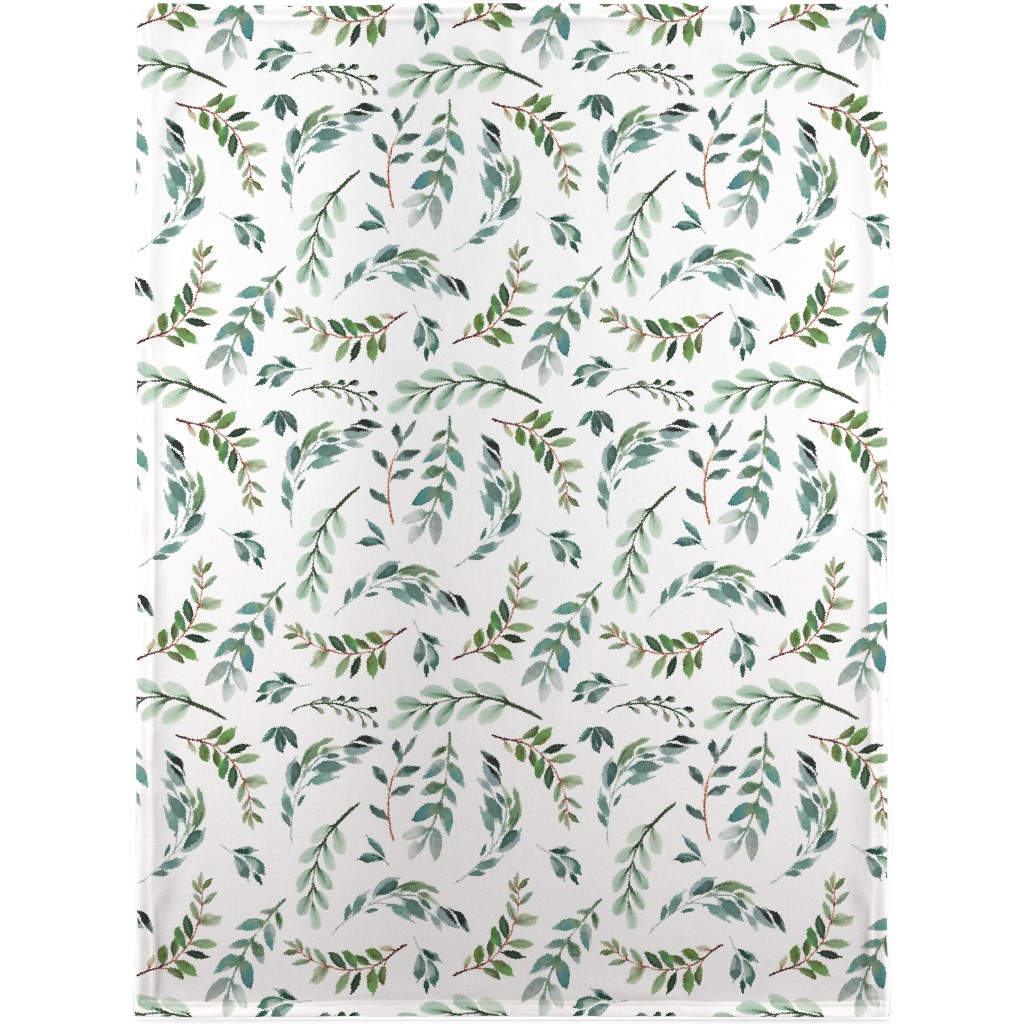 Paprika Floral Greenery Leafs - Green Blanket, Fleece, 30x40, Green, Classic Green