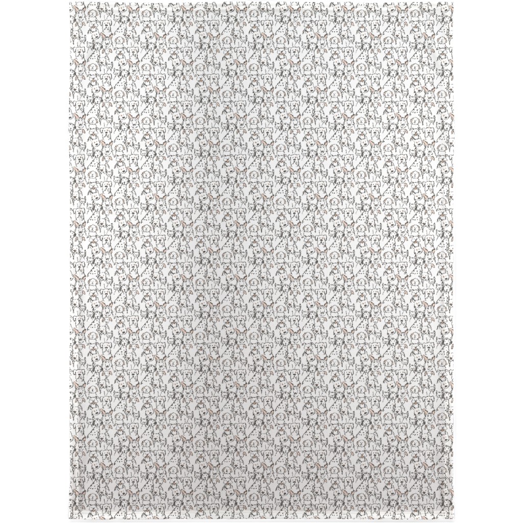 Peach Pop Doodle Dogs - Black and White Blanket, Fleece, 30x40, White, White