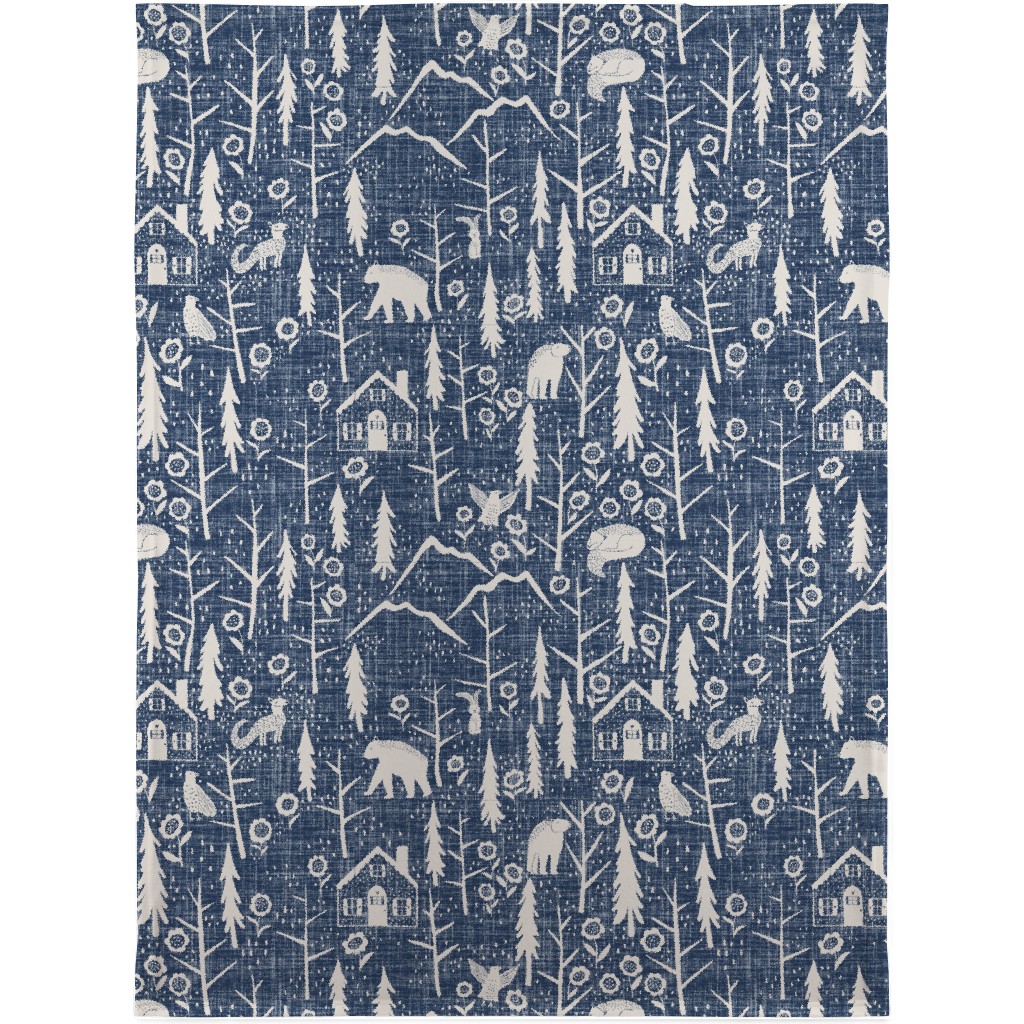 Gingerbread Forest - White on Blue Blanket, Fleece, 30x40, Blue, True Blue
