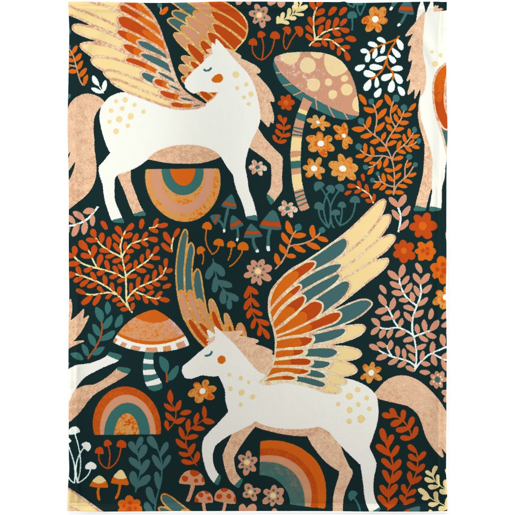 Whimsical Pegasus Forest - Orange Blanket, Fleece, 30x40, Multicolor