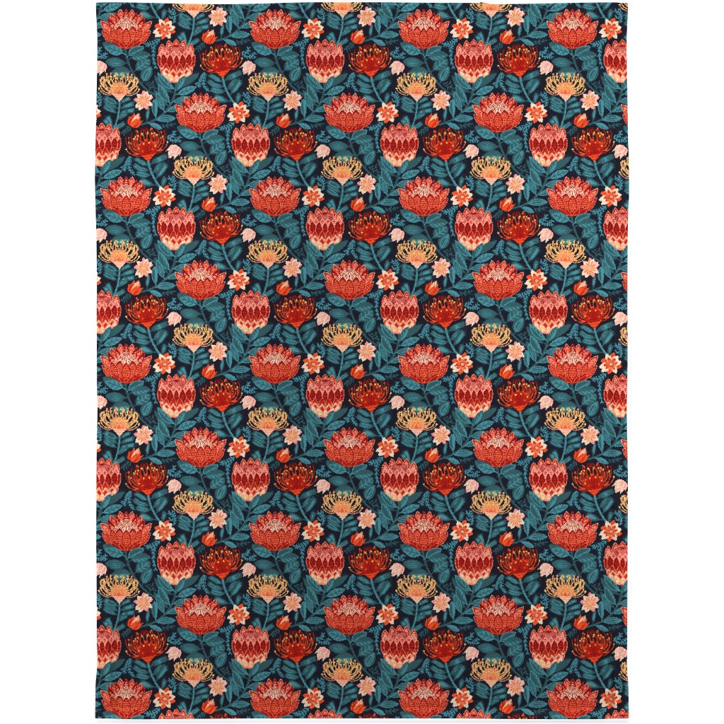 Protea Chintz - Navy Blanket, Fleece, 30x40, Multicolor