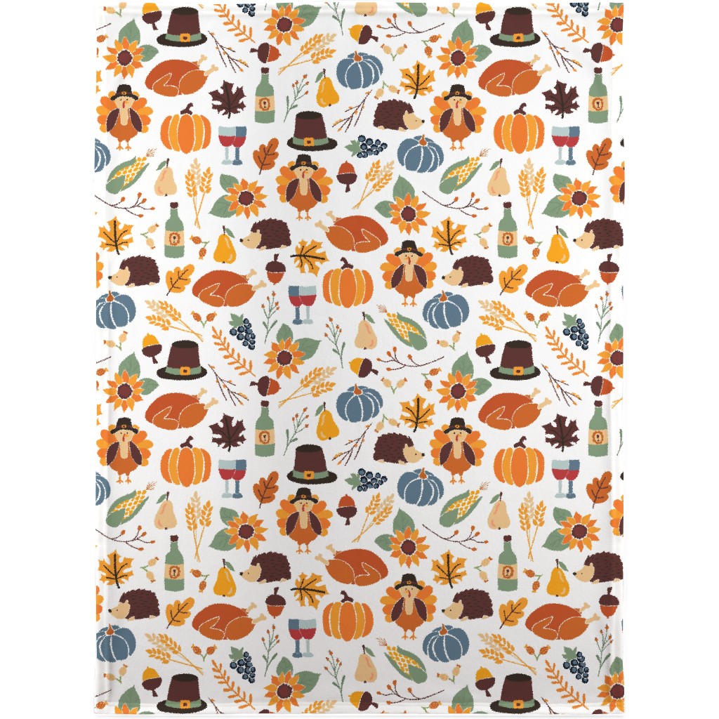 Thanksgiving - Multi on White Blanket, Fleece, 30x40, Multicolor