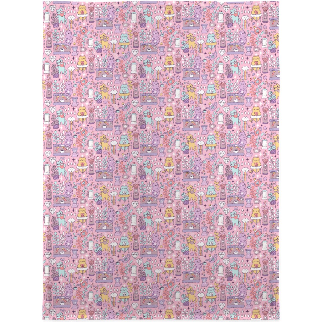 Cute Cats - Multicolor Pastel Blanket, Fleece, 30x40, Pink