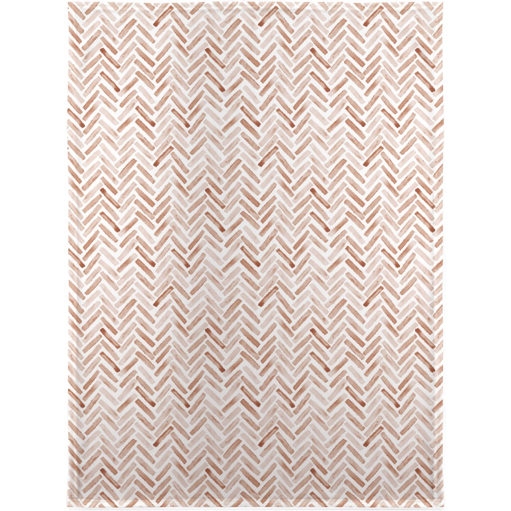 Painted Chevron Herringbone Blanket, Plush Fleece, 30x40, Brown, Desert Rose