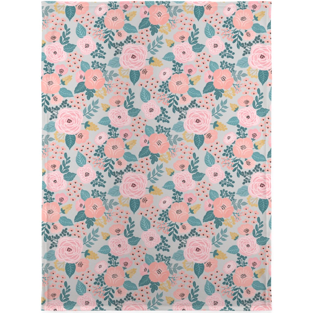 June Botanicals - Gray Blanket, Plush Fleece, 30x40, Pink