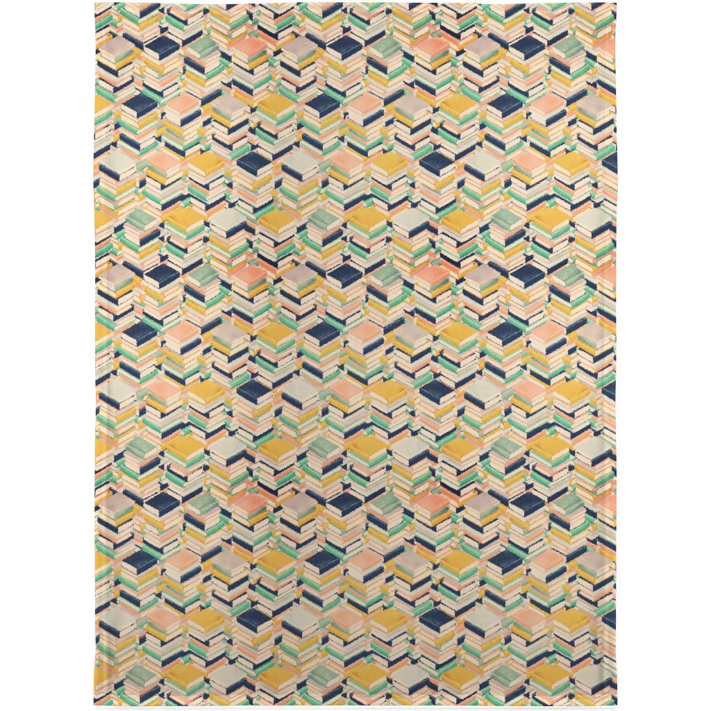 Book Stacks Blanket, Plush Fleece, 30x40, Yellow, Champagne
