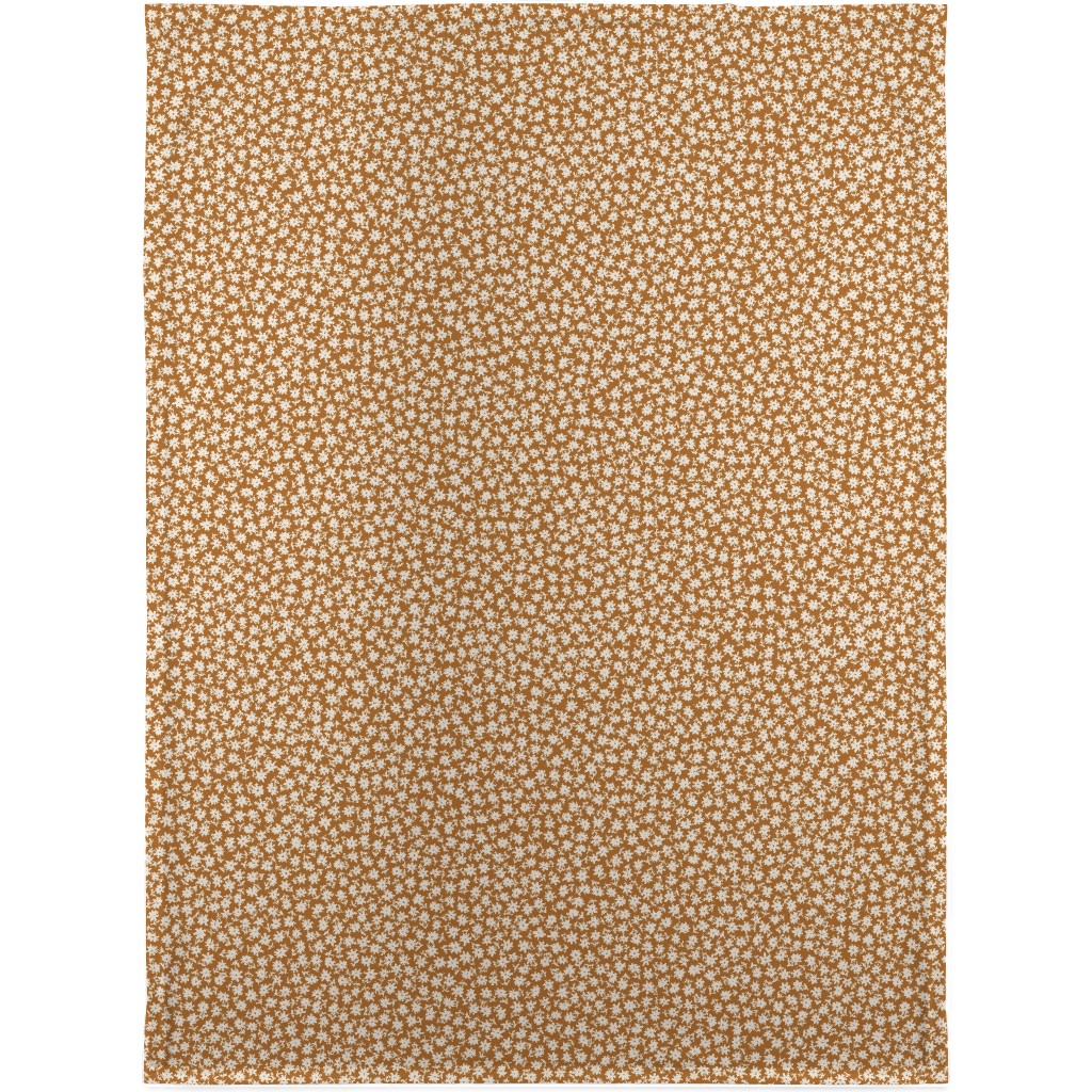 Ditsy Floral - Cream on Golden Mustard Brown Blanket, Plush Fleece, 30x40, Brown, Brown