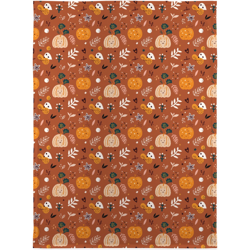 Autumn Pattern - Orange Blanket, Plush Fleece, 30x40, Orange