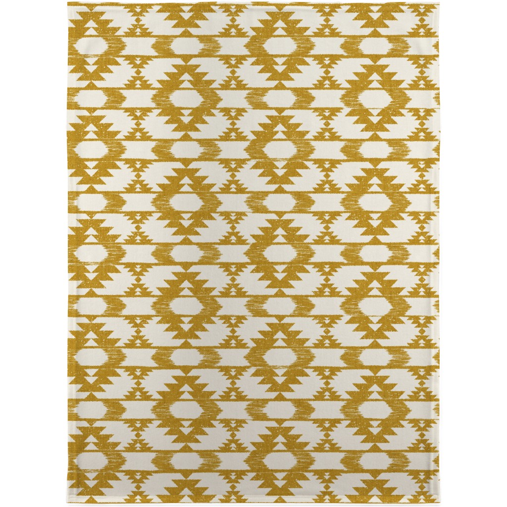 Modern Tribal Abstract Geometric - Yellow and White Blanket, Plush Fleece, 30x40, Yellow