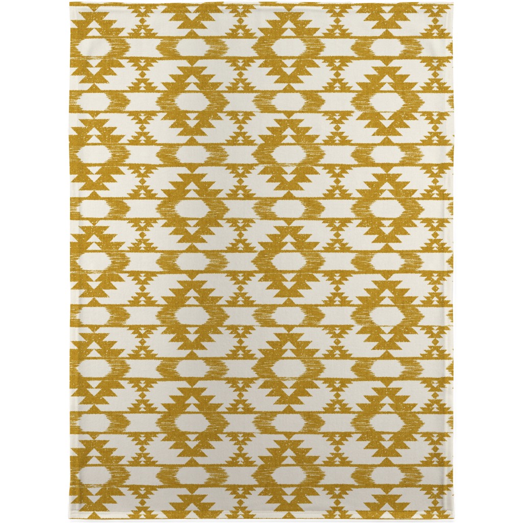 Modern Tribal Abstract Geometric - Yellow and White Blanket, Plush Fleece, 30x40, Yellow