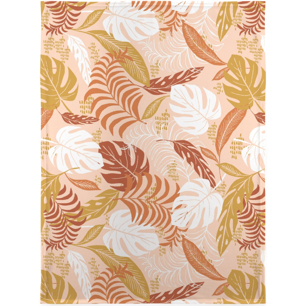 Paradiso - Tropical Palm Fronds - Golden Blush Blanket, Plush Fleece, 30x40, Pink, Bright Pink
