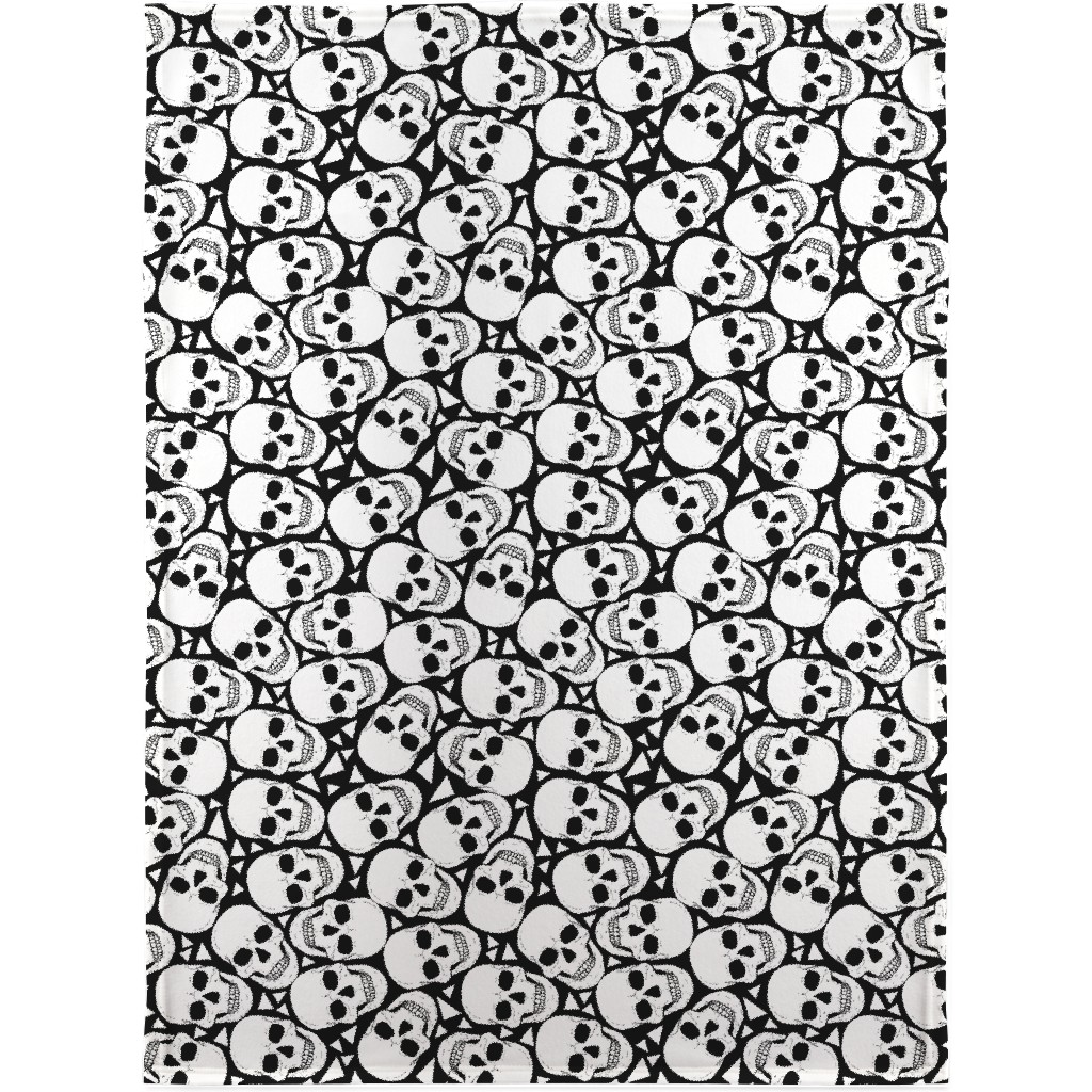 Skulls With Triangles - Black and White Blanket, Plush Fleece, 30x40, White